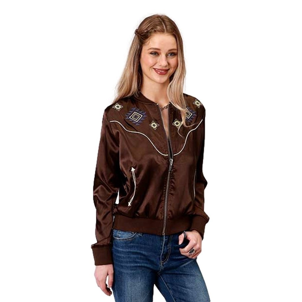 Roper Western Jacket Womens Zip Bomber Brown 03-098-0565-6058 BR Image 1