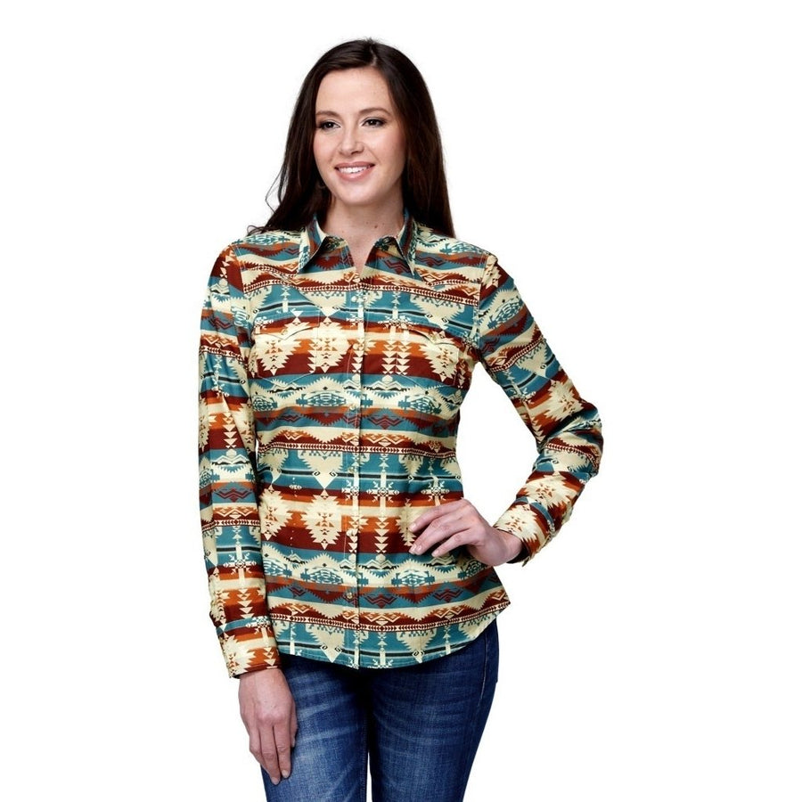 Roper Western Shirt Womens L/S Aztec Snap Wine 03-050-0482-0466 WI Image 1