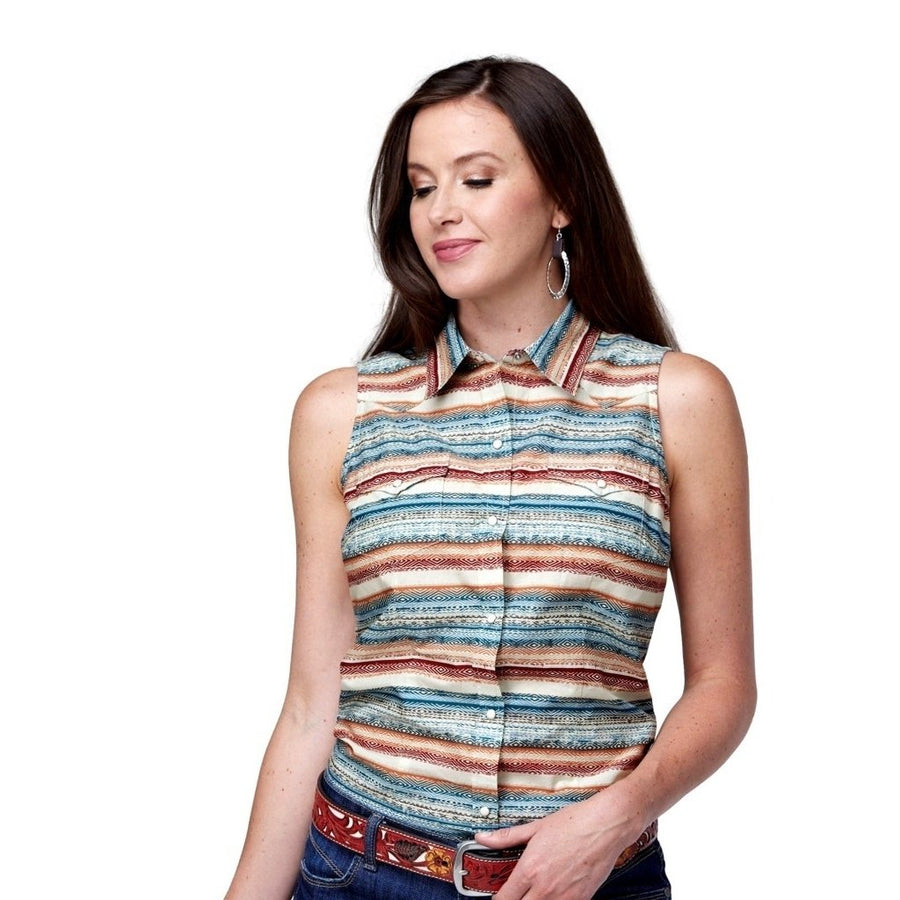 Roper Western Shirt Womens Tank Stripe Cream 03-052-0067-0471 WH Image 1