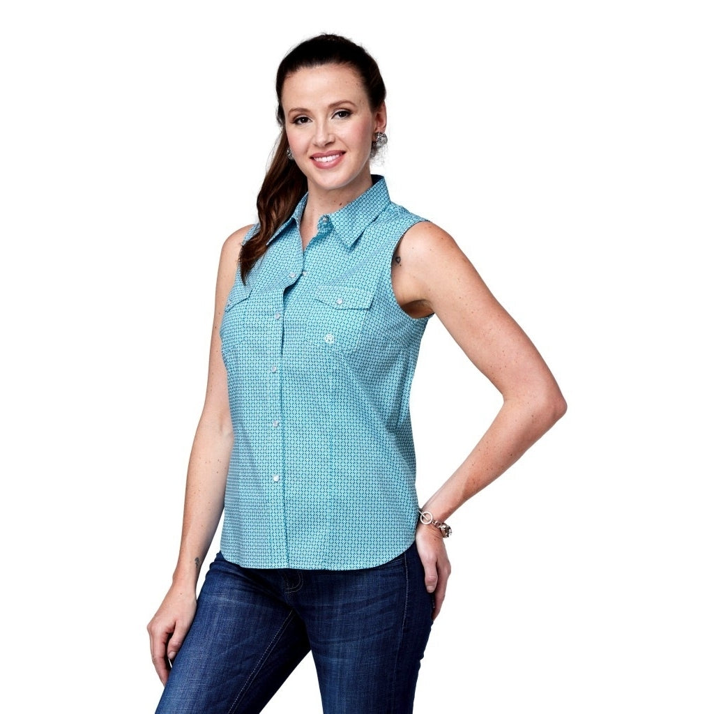 Roper Western Shirt Womens Sleeveless Print Teal 03-052-0225-4400 GR Image 1