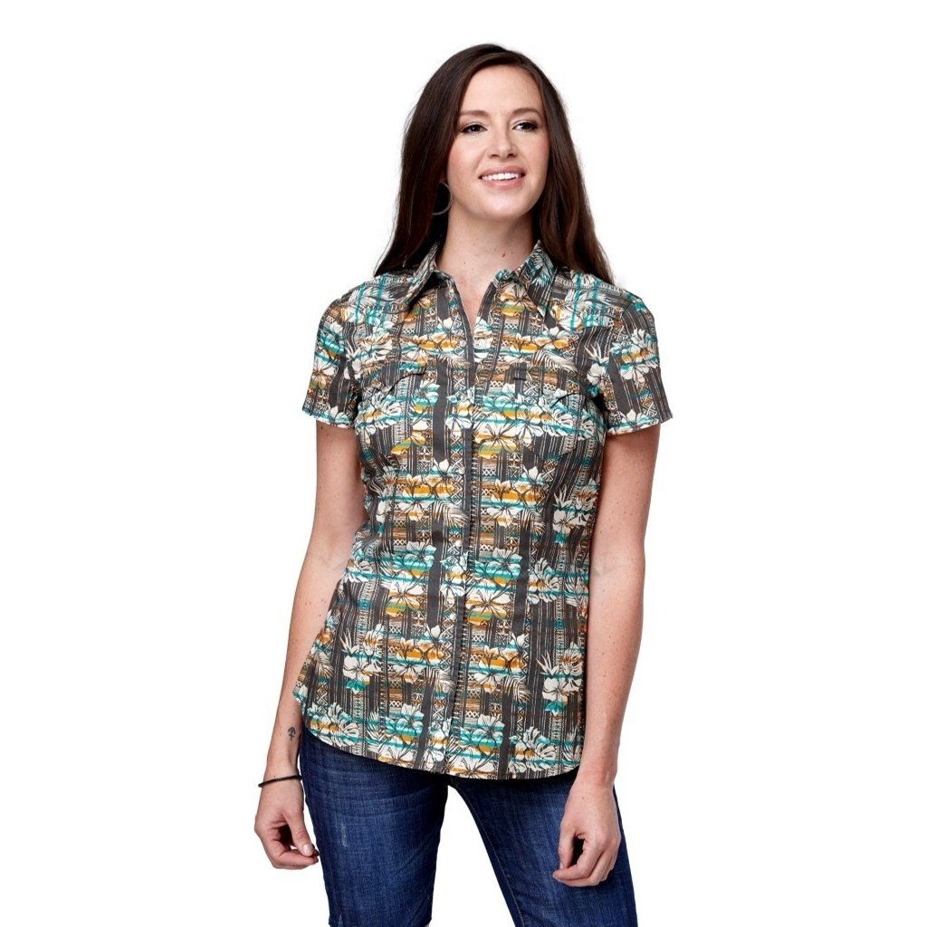 Roper Western Shirt Womens S/S Snap Tropical Gray 03-051-0064-0467 GY Image 1