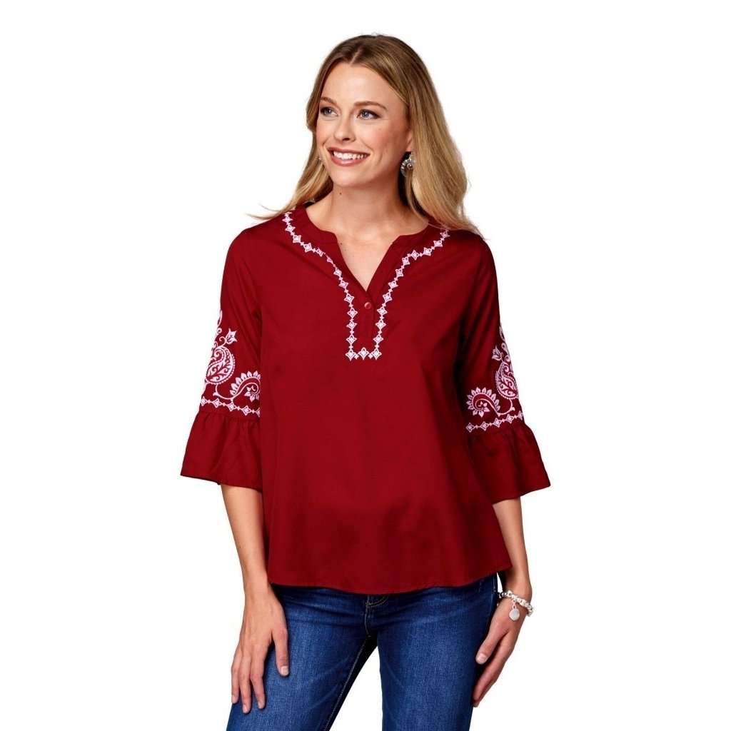 Roper Western Shirt Womens 3/4 Sleeve Bell Red 03-050-0565-5031 RE Image 1