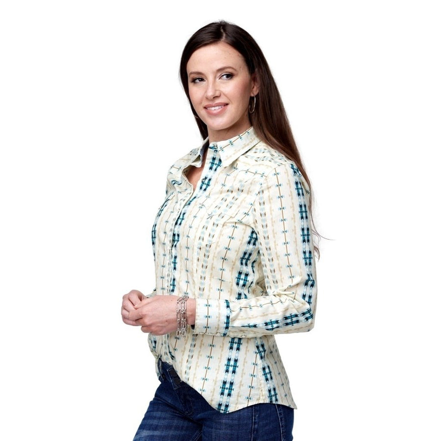 Roper Western Shirt Womens L/S Aztec Stripe Cream 03-050-0068-0465 WH Image 1