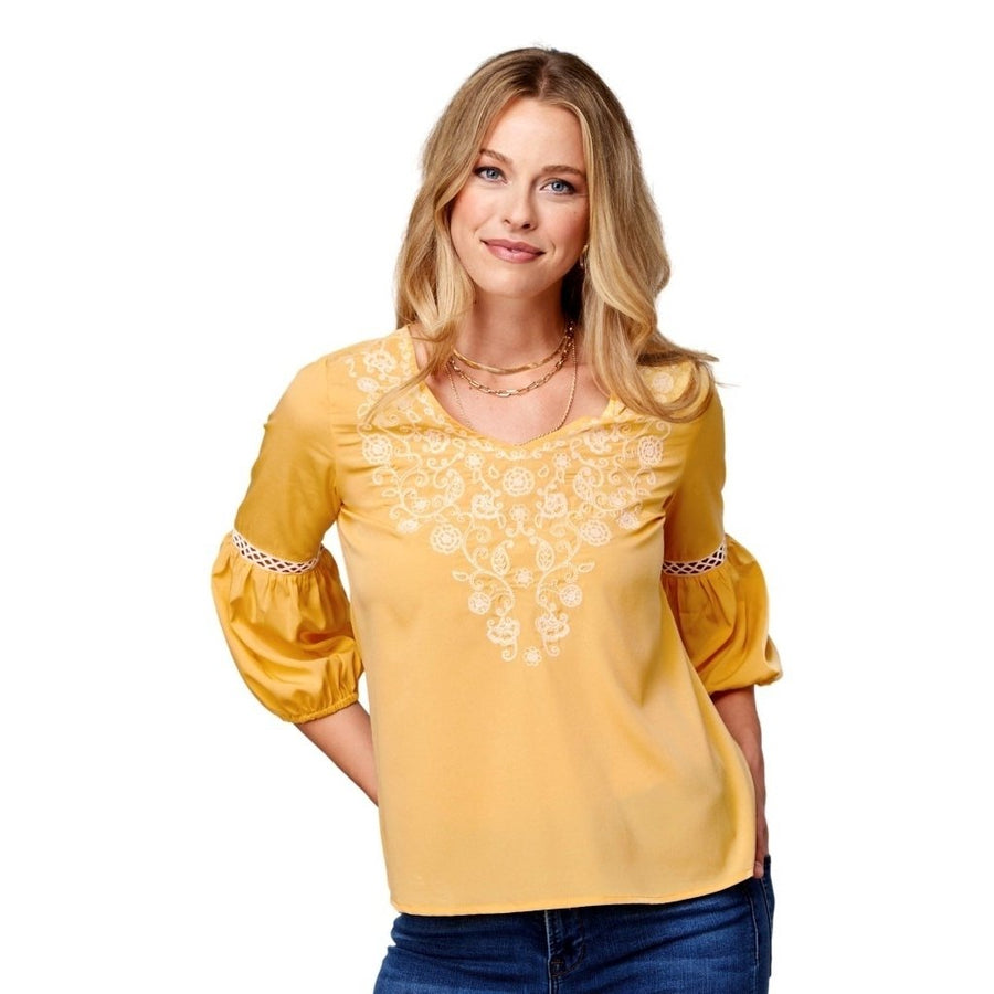 Roper Western Shirt Womens 3/4 Sleeve Yellow 03-050-0565-5007 YE Image 1