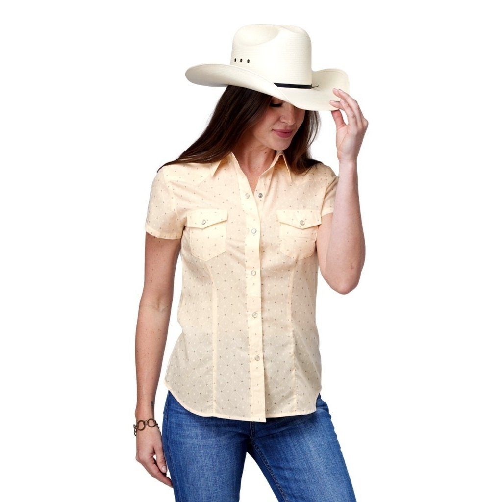 Roper Western Shirt Womens S/S Diamond Snap Cream 01-051-0019-4065 WH Image 1