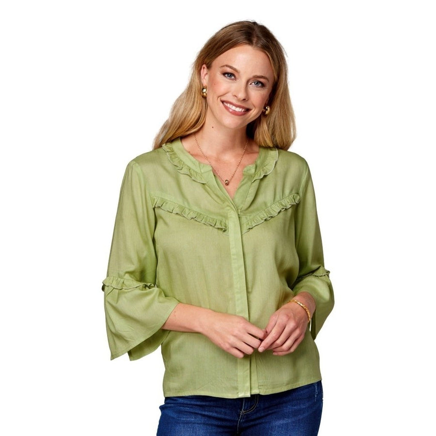 Roper Western Shirt Womens 3/4 Sleeve Ruffle Green 03-050-0592-5009 GR Image 1