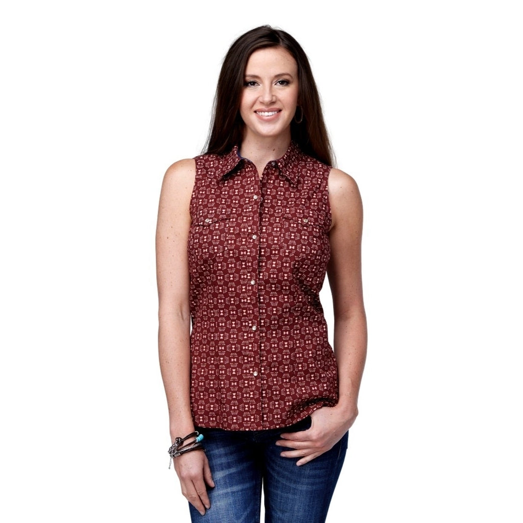 Roper Western Shirt Womens Tank Denim Trim Red 03-052-0064-0468 RE Image 1