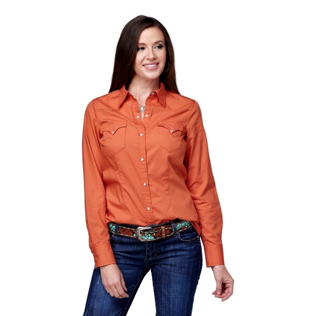 Roper Western Shirt Womens L/S Snap Cotton Orange 03-050-0060-0473 OR Image 1