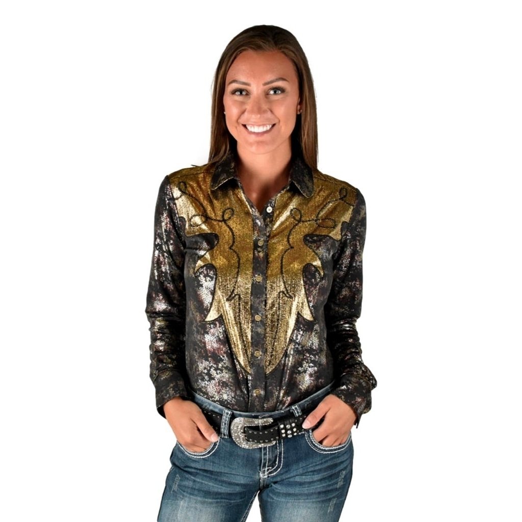 Cowgirl Tuff Western Shirt Womens Snakeskin Button L/S Black 100675 Image 1