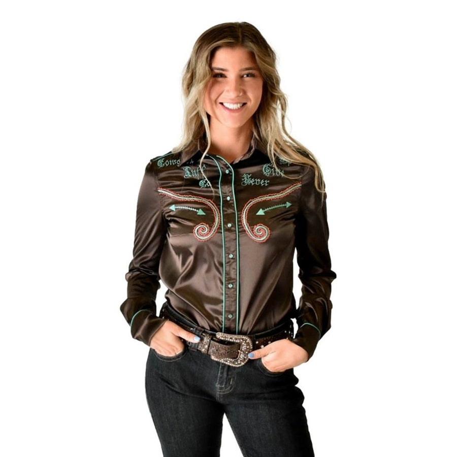 Cowgirl Tuff Western Shirt Womens L/S Button Embroidery Turq 100632 Image 1