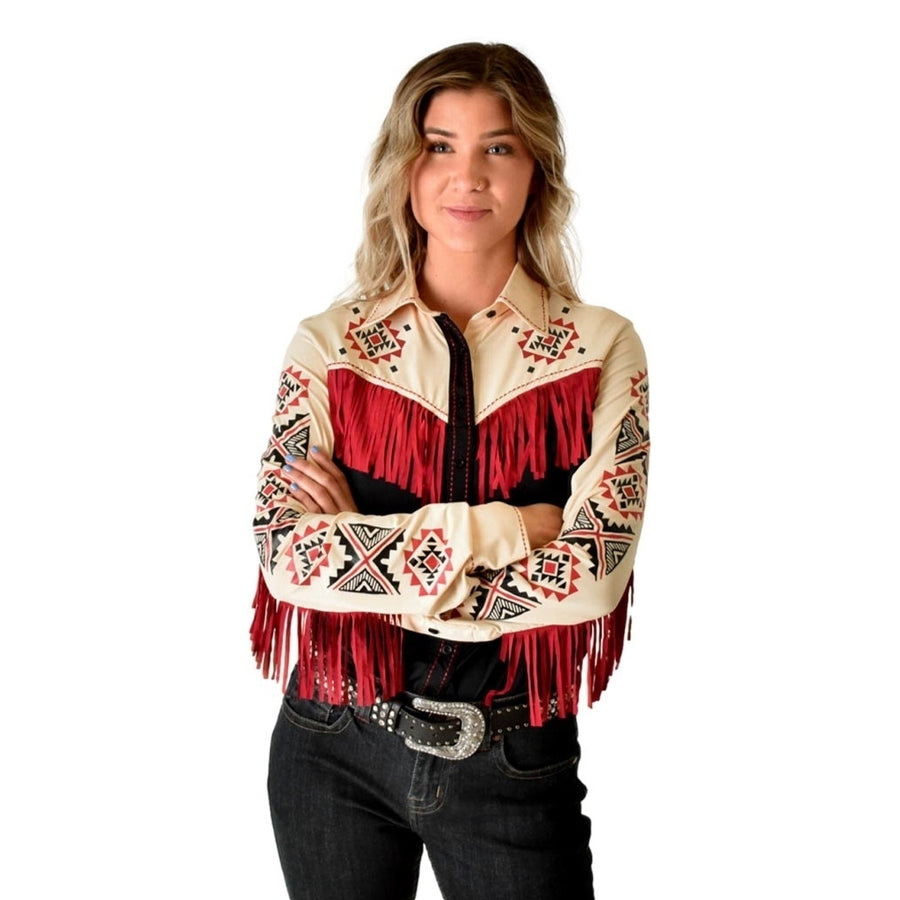 Cowgirl Tuff Western Shirt Womens L/S Print Fringe Specialty 100629 Image 1