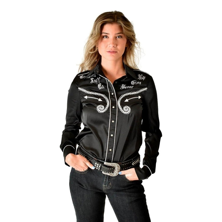 Cowgirl Tuff Western Shirt Womens L/S Button Embroidery Black 100631 Image 1