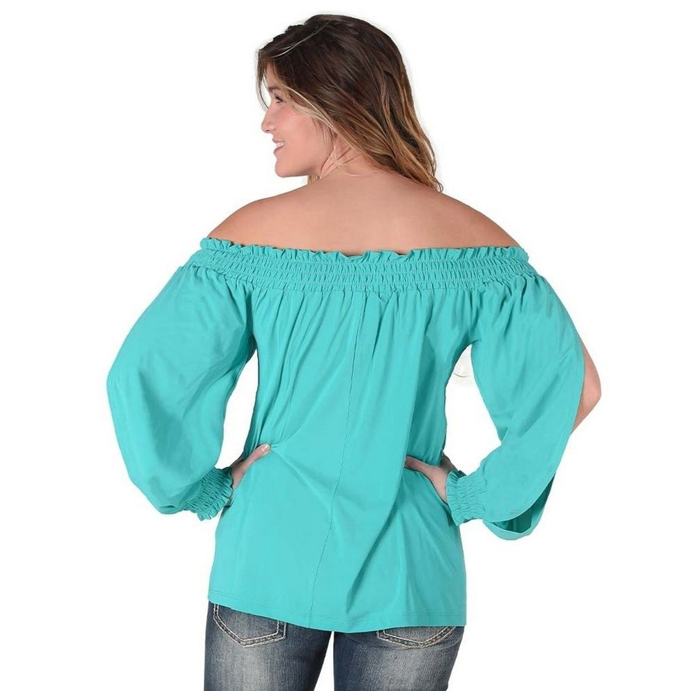 Cowgirl Tuff Western Shirt Womens L/S Blouse Flowy Turquoise 100592 Image 2