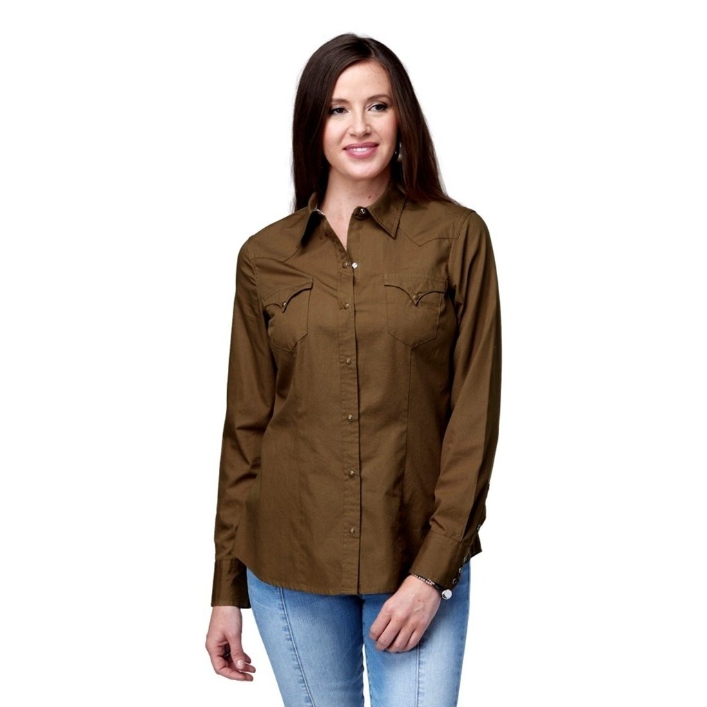 Roper Western Shirt Womens L/S Solid Snap Brown 03-050-0060-0474 BR Image 1