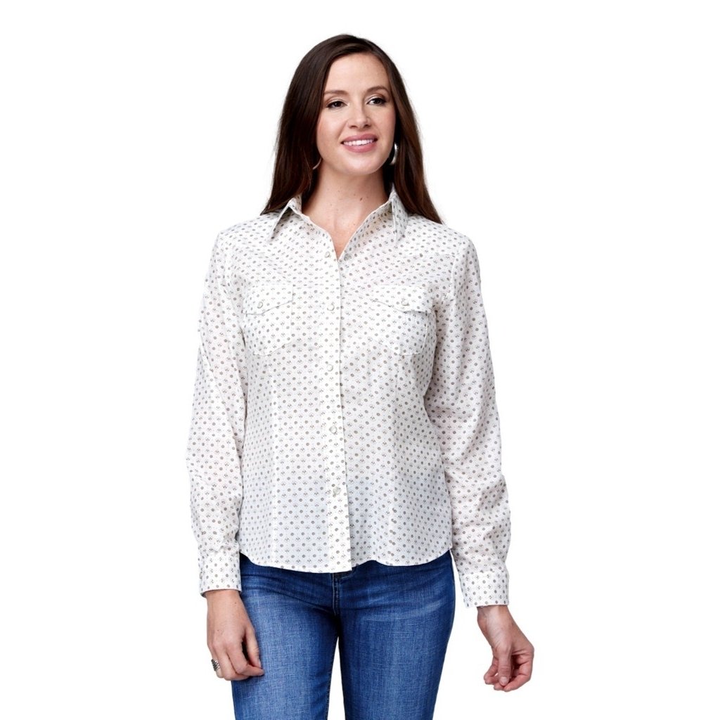 Roper Western Shirt Womens L/S Floral Snap Cream 01-050-0019-4063 WH Image 1