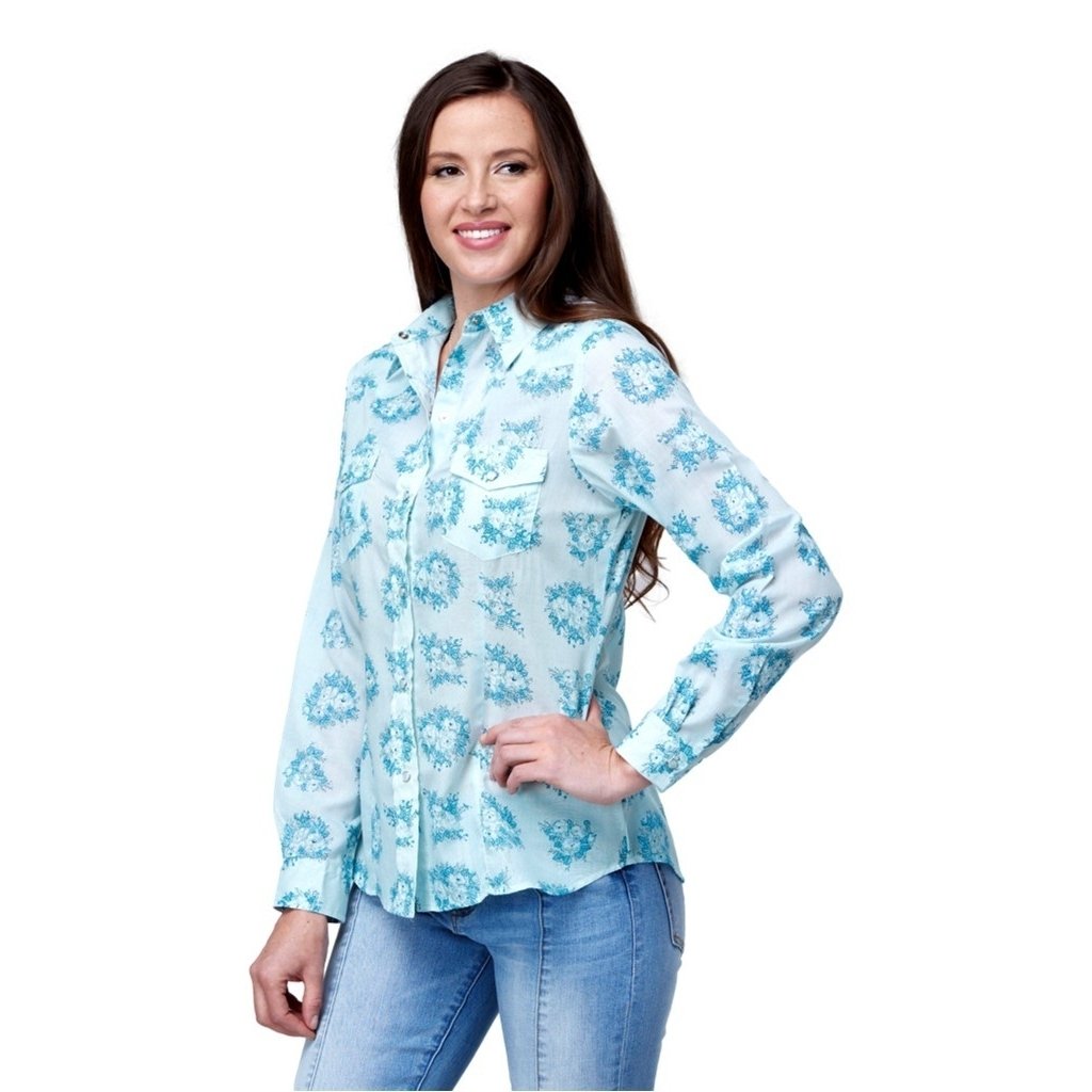 Roper Western Shirt Womens Floral L/S Snap Blue 01-050-0019-4064 BU Image 1