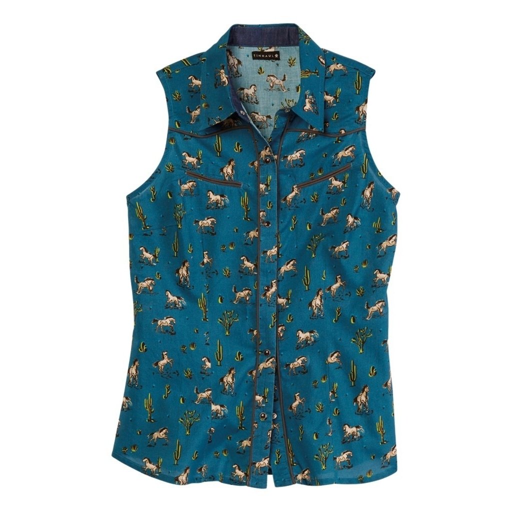 Tin Haul Western Shirt Womens Tank Cactus Blue 10-052-0064-0478 BU Image 1