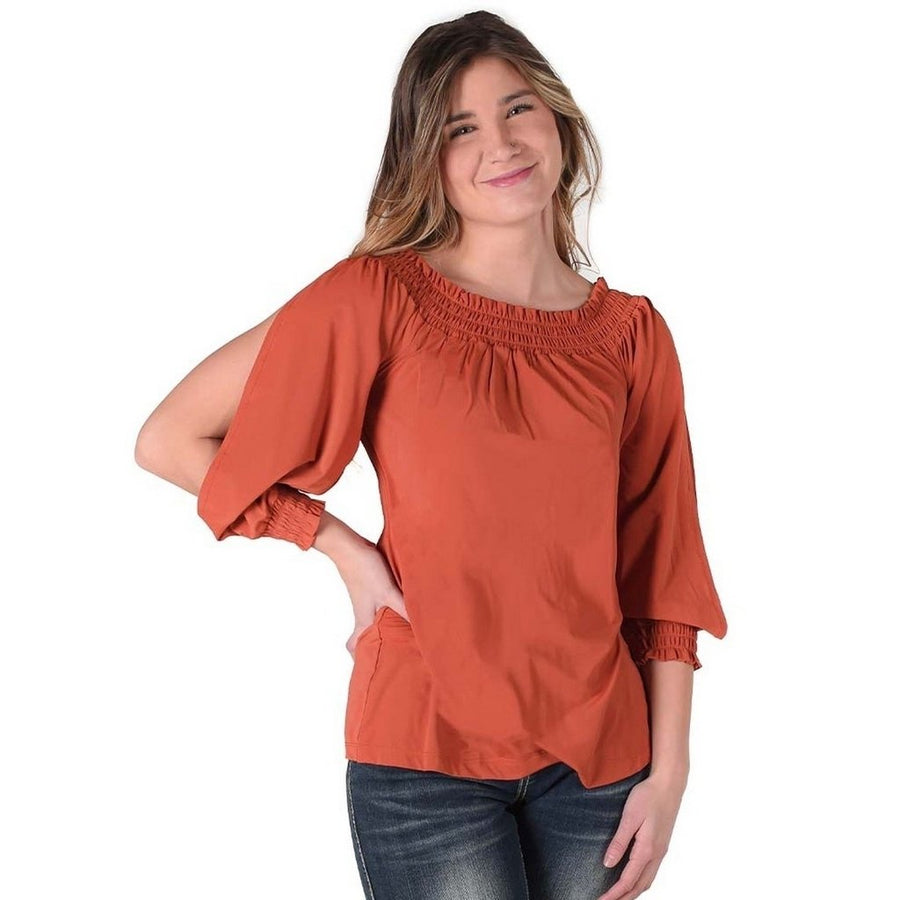 Cowgirl Tuff Western Shirt Womens L/S Blouse Flowy Rust 100594 Image 1