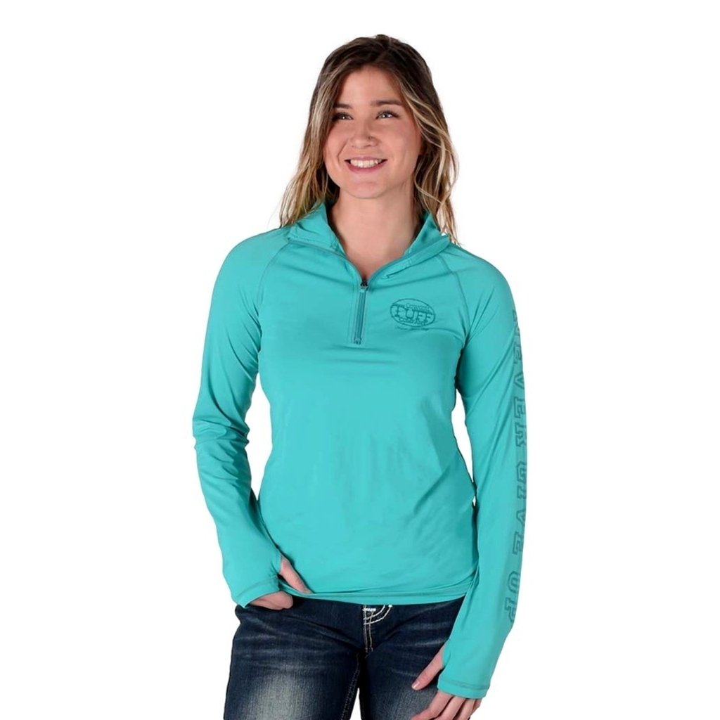 Cowgirl Tuff Western Shirt Womens L/S Tee 1/4 Zip Turquoise 100550 Image 1