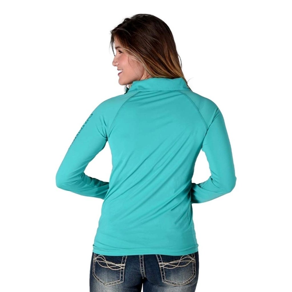 Cowgirl Tuff Western Shirt Womens L/S Tee 1/4 Zip Turquoise 100550 Image 2