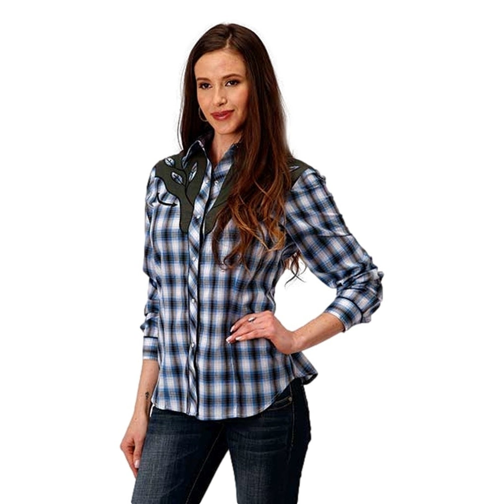 Roper Western Shirt Womens Long Sleeve Snap Blue 01-050-0024-0102 BU Image 1