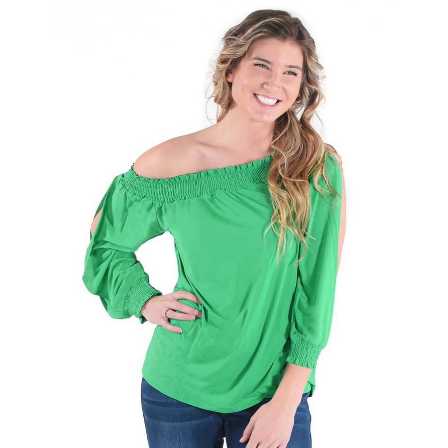 Cowgirl Tuff Western Shirt Womens Breathe L/S Blouse Green 100527 Image 1