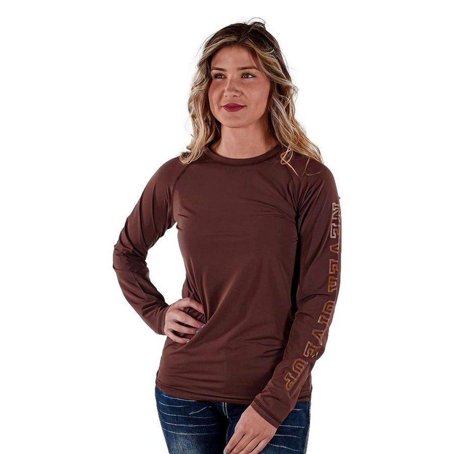 Cowgirl Tuff Western Shirt Womens L/S Baseball Tee Brown 100566 Image 1