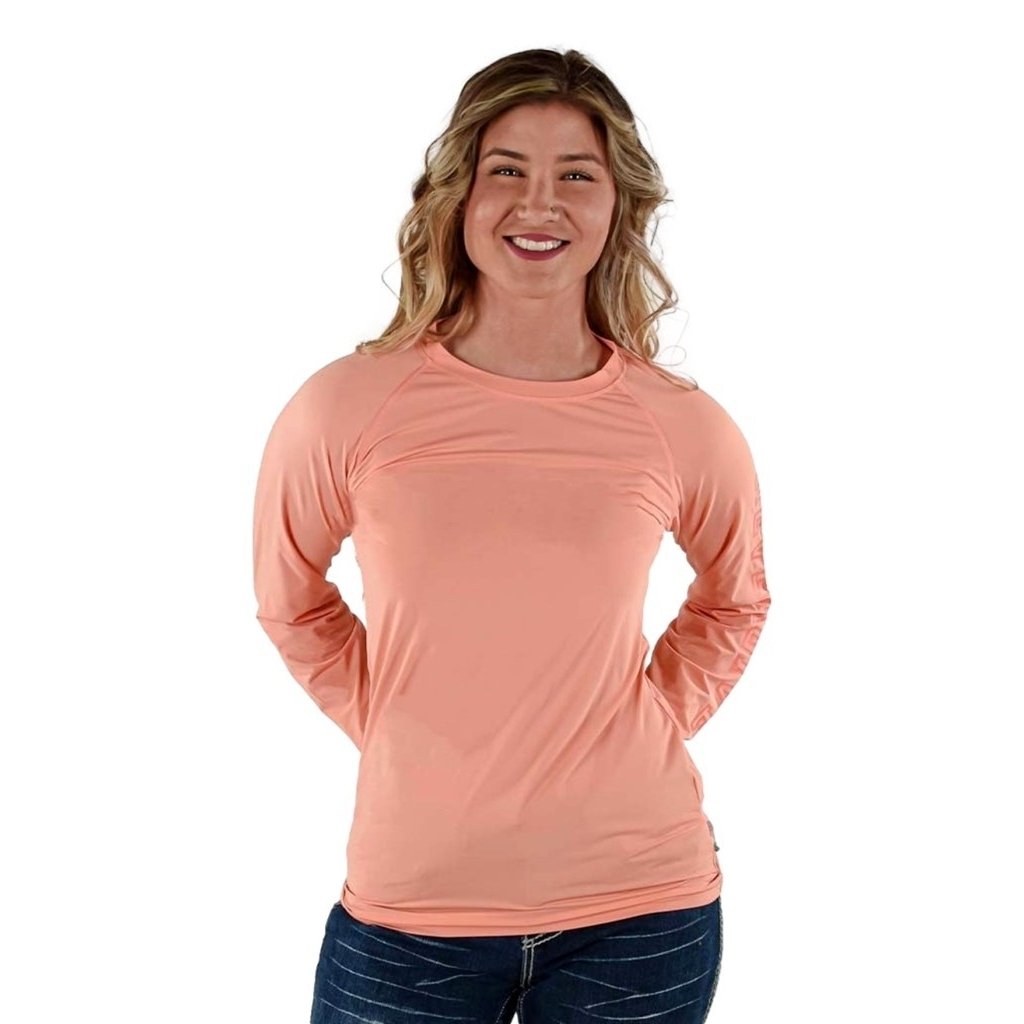 Cowgirl Tuff Western Shirt Womens L/S Baseball Tee Coral 100571 Image 1