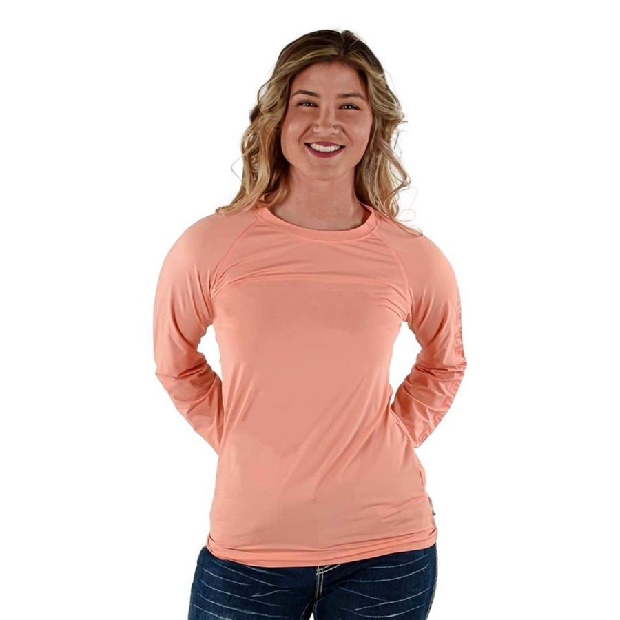 Cowgirl Tuff Western Shirt Womens L/S Baseball Tee Coral 100571 Image 1