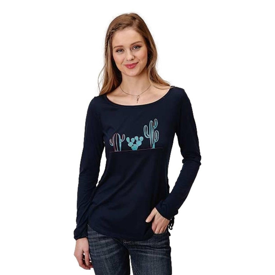 Roper Western Shirt Womens L/S Tee Cactus Blue 03-038-0514-0177 BU Image 1