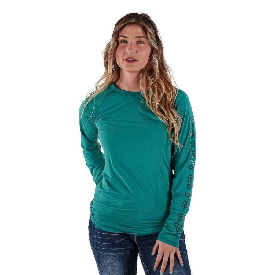 Cowgirl Tuff Western Shirt Womens L/S Baseball Tee Pine 100567 Image 1