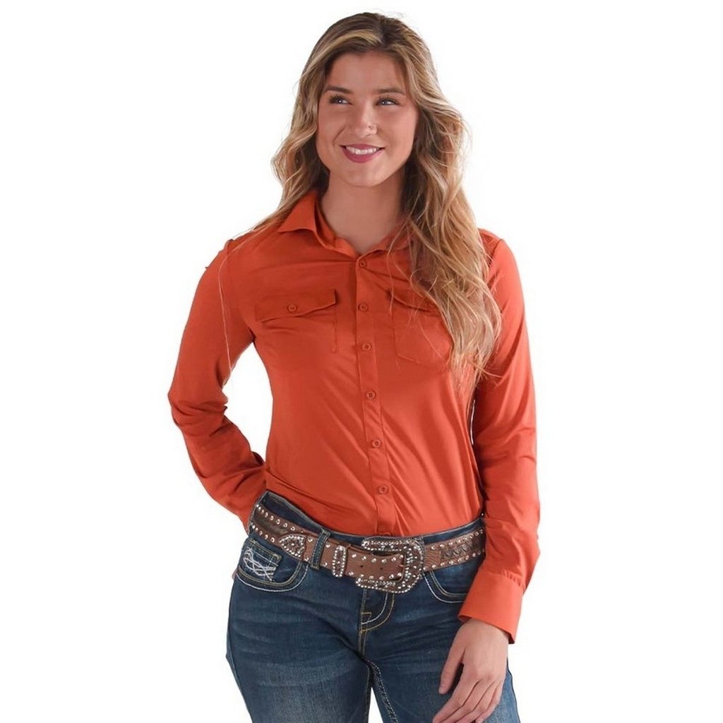 Cowgirl Tuff Western Shirt Womens L/S Button Lightweight Rust 100584 Image 1