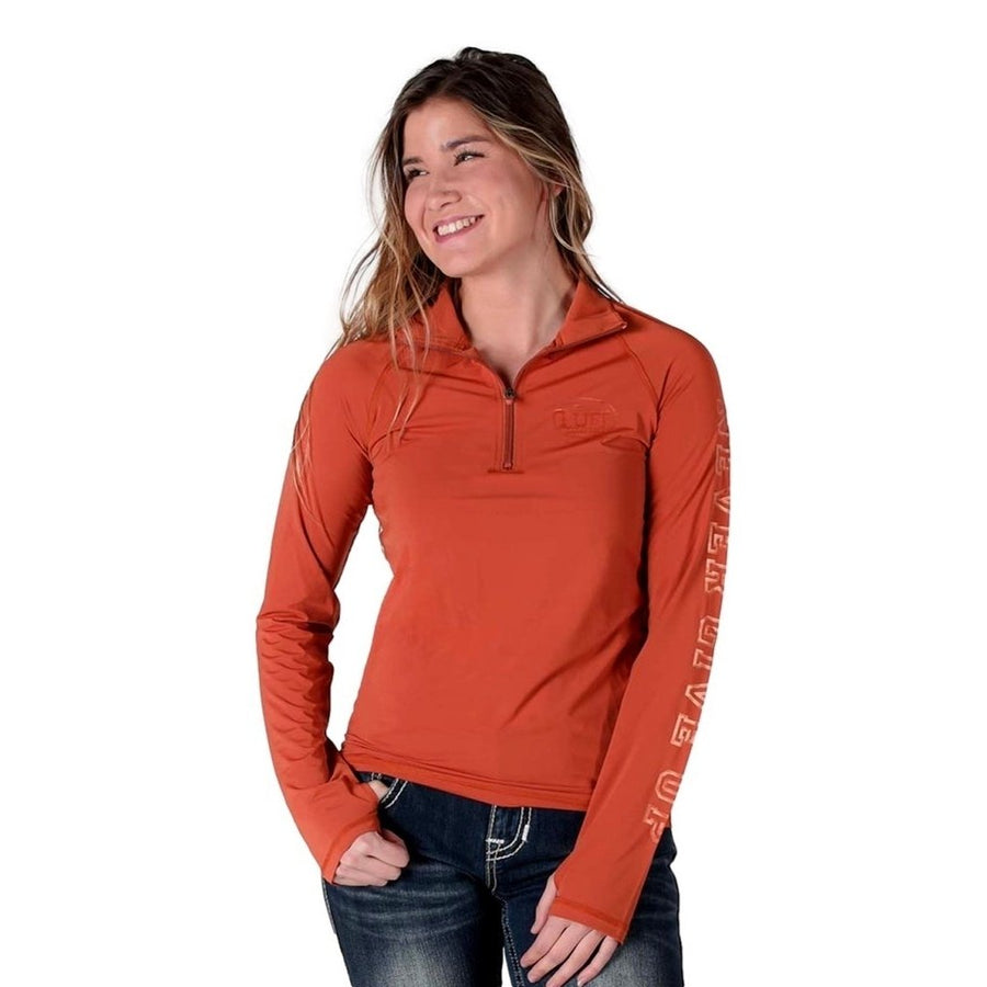 Cowgirl Tuff Western Shirt Womens L/S Tee 1/4 Zip Rust 100546 Image 1