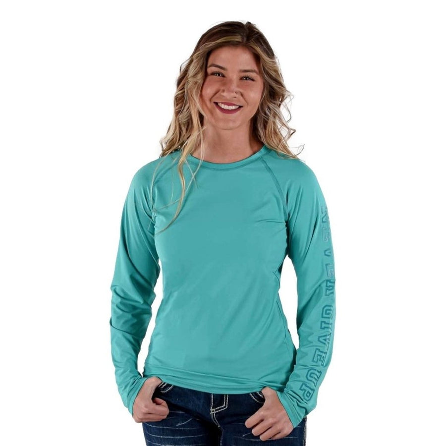 Cowgirl Tuff Western Shirt Womens L/S Baseball Tee Turquoise 100568 Image 1