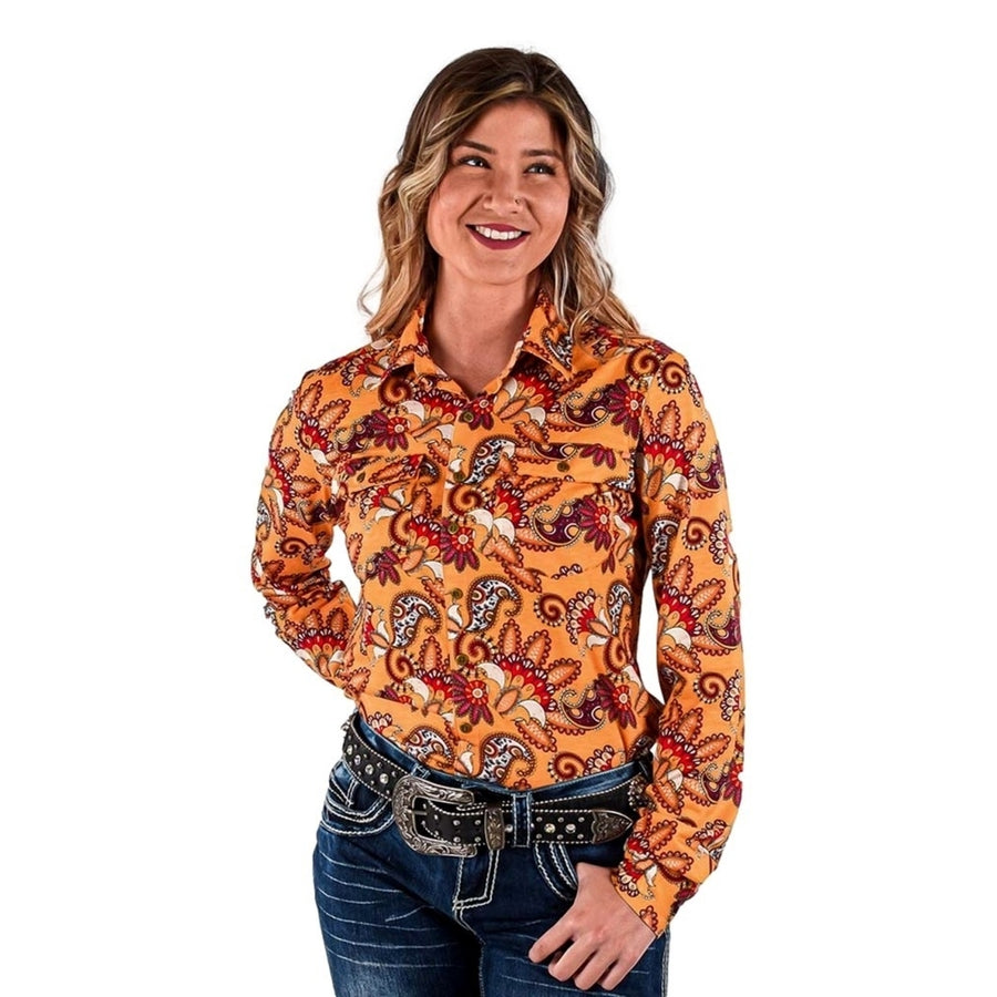 Cowgirl Tuff Western Shirt Womens L/S Paisley Button Gold 100607 Image 1