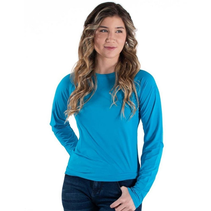 Cowgirl Tuff Western Shirt Womens Breathe L/S Tee Aqua 100496 Image 1