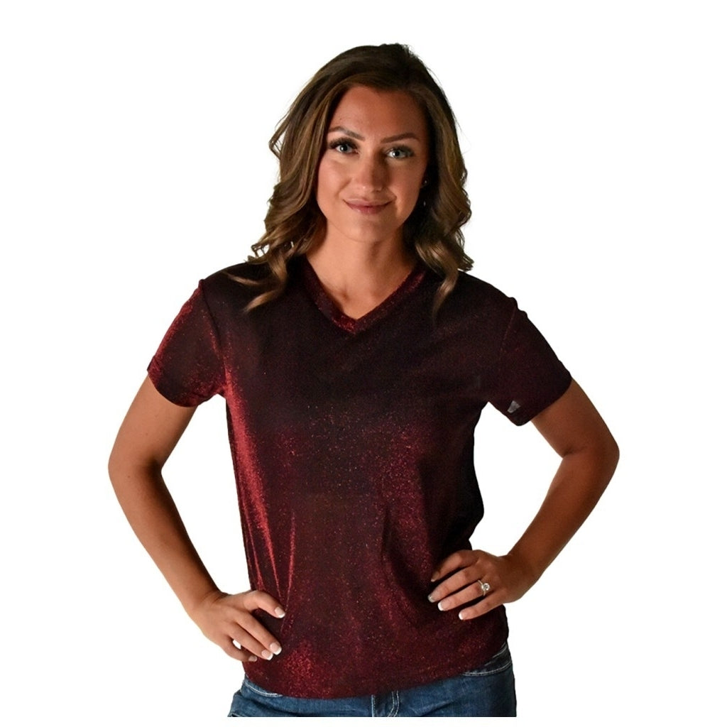 Cowgirl Tuff Western Shirt Womens Short Sleeve Tee V Neck Red 100651 Image 1