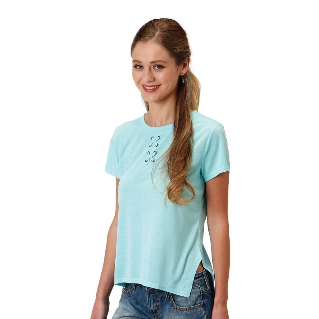 Roper Western Shirt Womens S/S Scoop Turquoise 03-039-0513-4057 BU Image 1