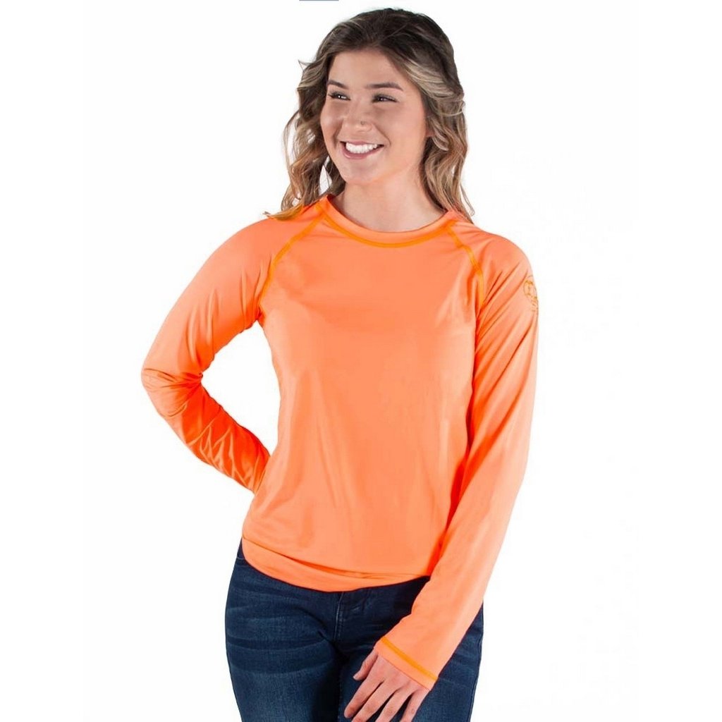 Cowgirl Tuff Western Shirt Womens Breathe L/S Tee Tangerine 100499 Image 1