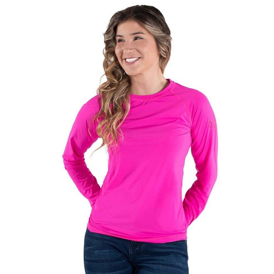 Cowgirl Tuff Western Shirt Womens Breathe L/S Tee Hot Pink 100497 Image 1