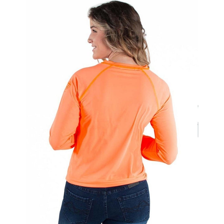 Cowgirl Tuff Western Shirt Womens Breathe L/S Tee Tangerine 100499 Image 3