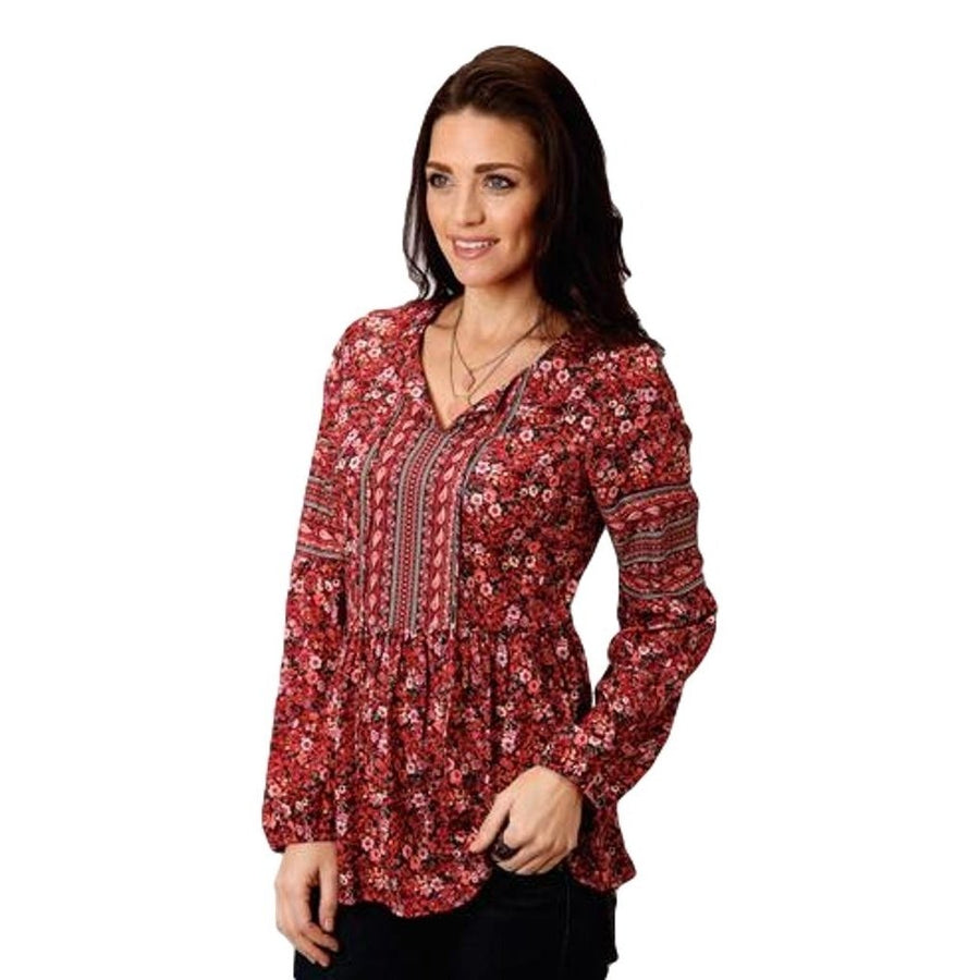 Roper Western Shirt Womens L/S Pull Over Red 03-050-0590-7044 RE Image 1