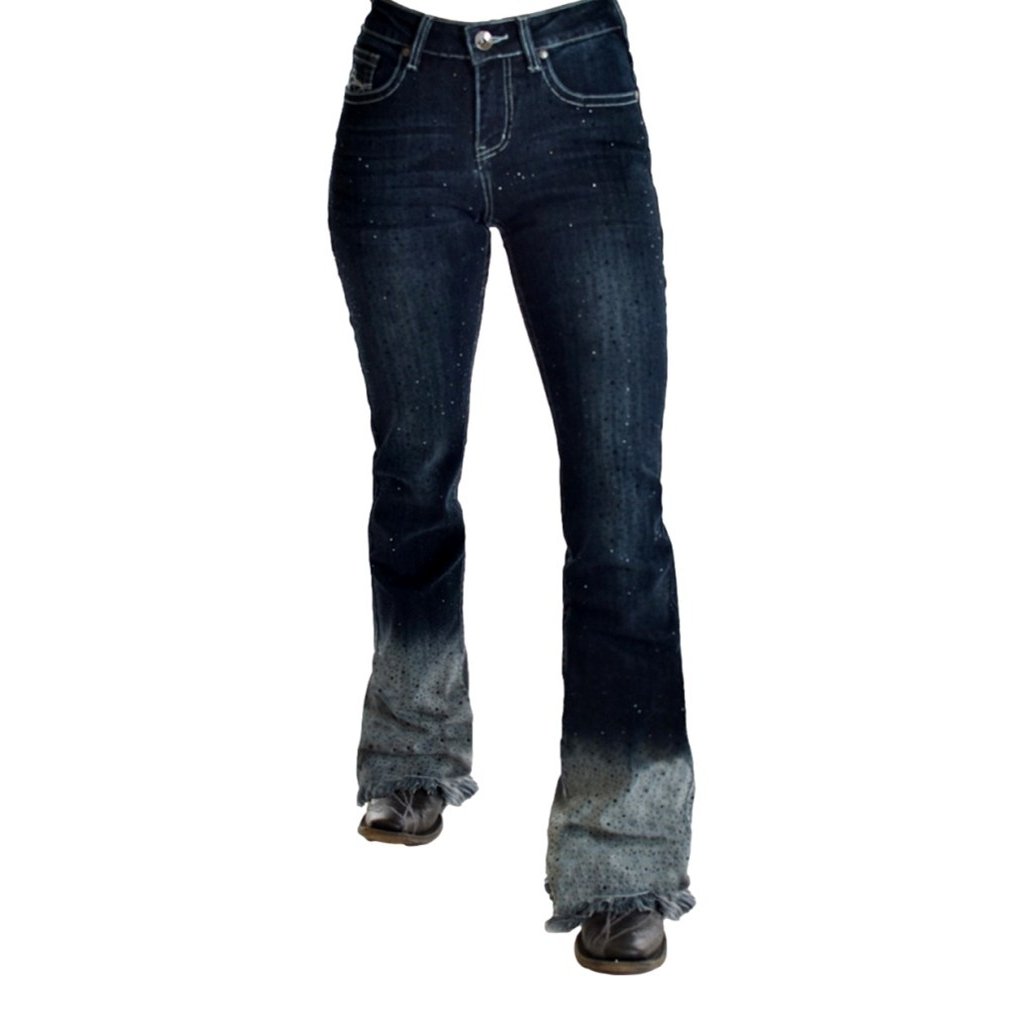 Cowgirl Tuff Western Jeans Womens Starry Night Flare Dark Wash JSTARY Image 1