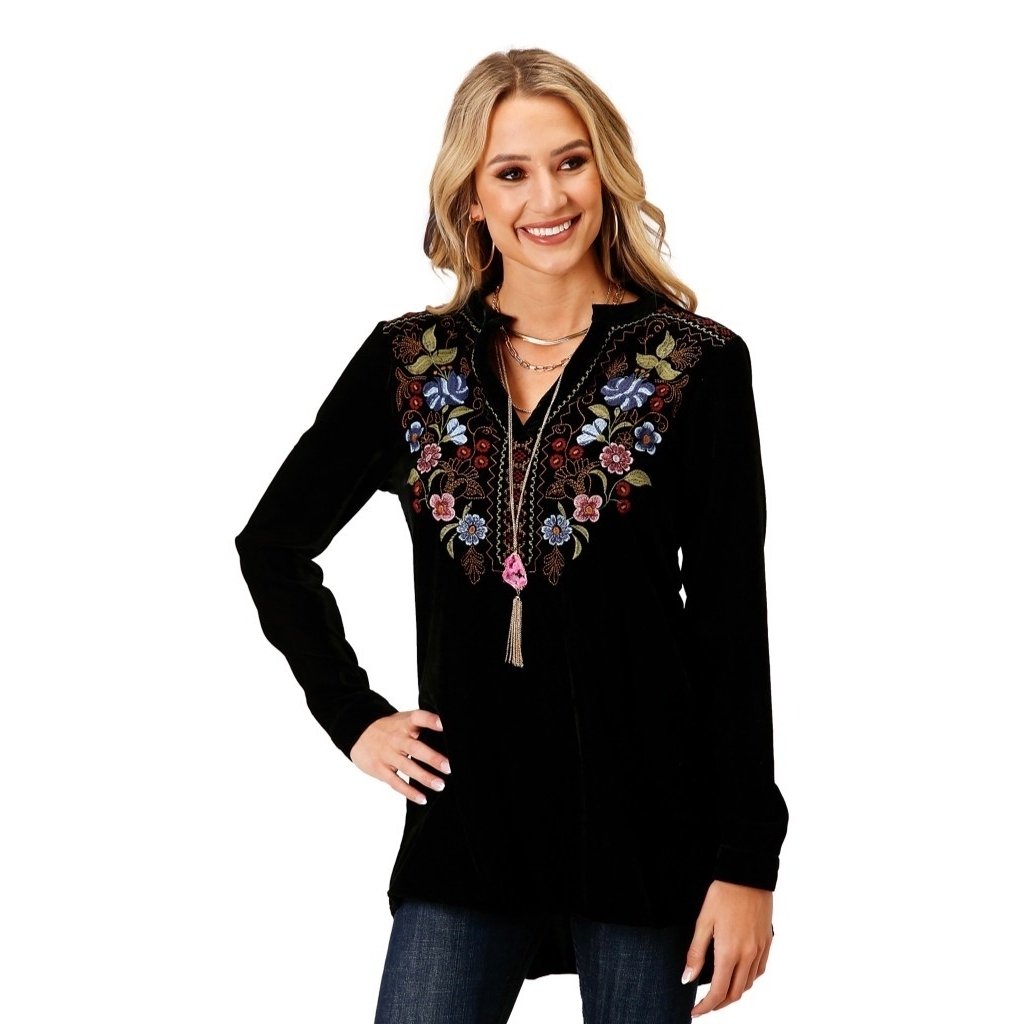 Roper Western Shirt Womens Long Sleeve Tunic Black 03-050-0565-1044 BL Image 1