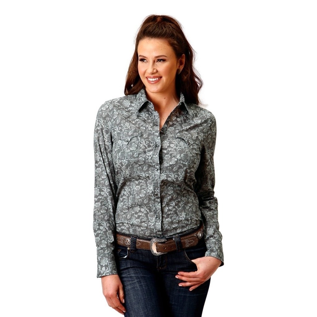 Roper Western Shirt Womens L/S Vine Print Gray 03-050-0064-0308 GY Image 1