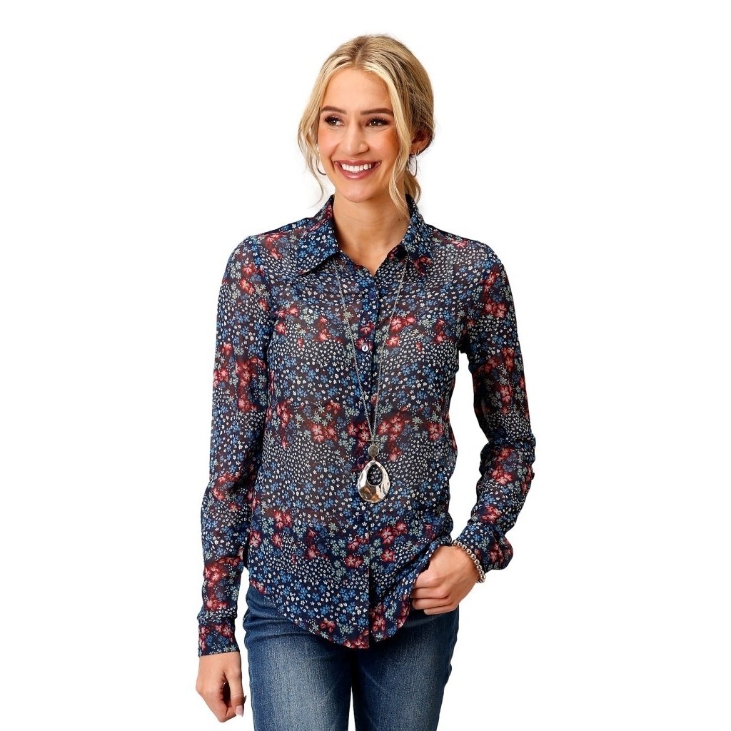 Roper Western Shirt Womens L/S Floral Blue 03-050-0590-3011 BU Image 1