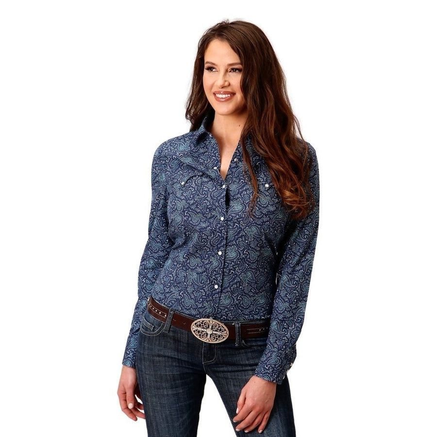 Roper Western Shirt Womens L/S Paisley Blue 03-050-0064-0302 BU Image 1