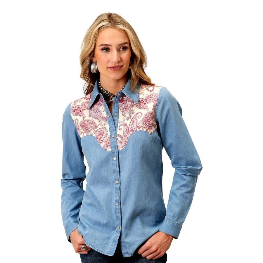 Roper Western Shirt Womens L/S Denim Snap Blue 03-050-0594-3030 BU Image 1