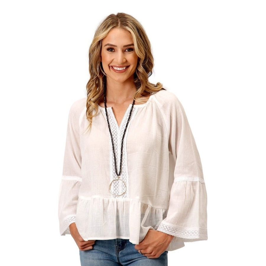 Roper Western Shirt Womens L/S Ruffle White 03-050-0592-3014 WH Image 1