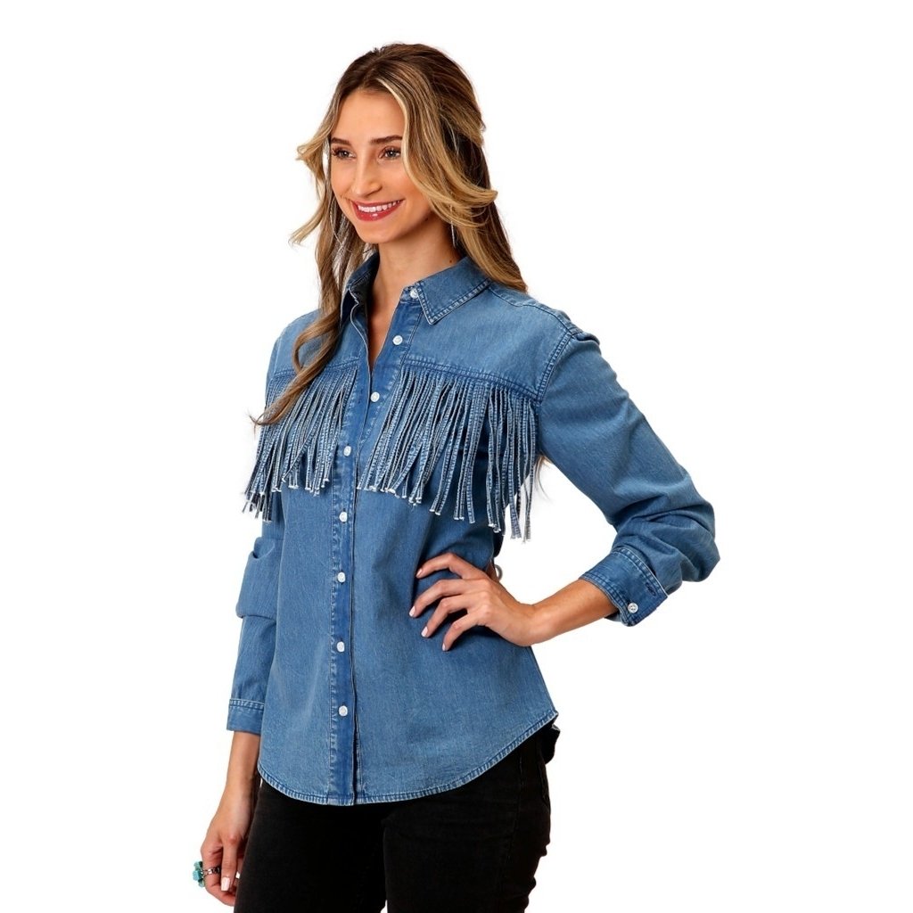 Roper Western Shirt Womens L/S Denim Snap Blue 03-050-0594-2041 BU Image 1